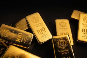 Gold bullion on a dark background